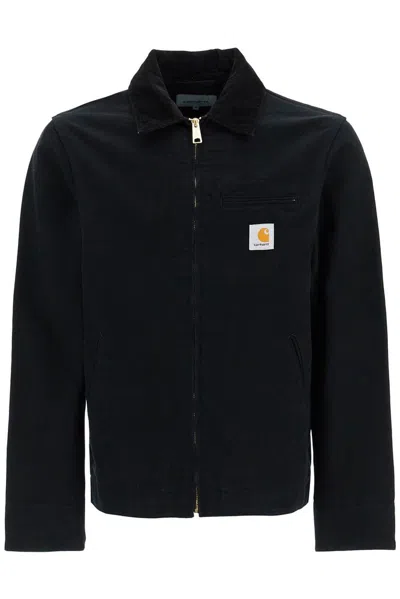 Carhartt Detroit Corduroy-trimmed Organic Cotton-canvas Jacket In Black