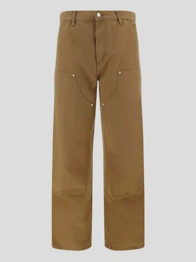 Carhartt Wip Double Knee Organic Cotton Trousers In Brown