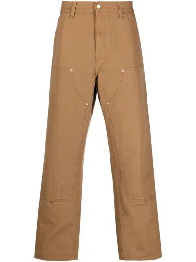 Carhartt Wip Double Knee Organic Cotton Trousers In Brown
