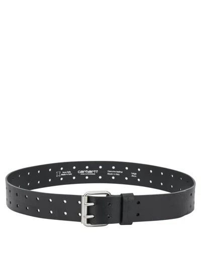 Carhartt Wip "double Script" Leather Belt In Black