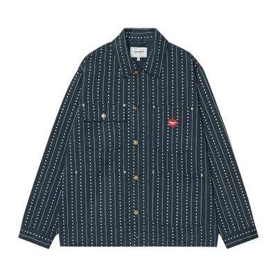 Pre-owned Carhartt Wip Drewe Chore Coat 'heart C Pinstripe/ink/natural' | Black | Men's Size Xl