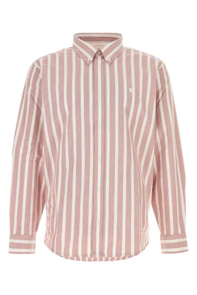 Carhartt Wip Embroidered Oxford Long-sleeve Deven Shirt In Pink