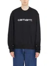 Carhartt Fleeced Cotton Crew-neck Sweatshirt With Embossed Logo In Black