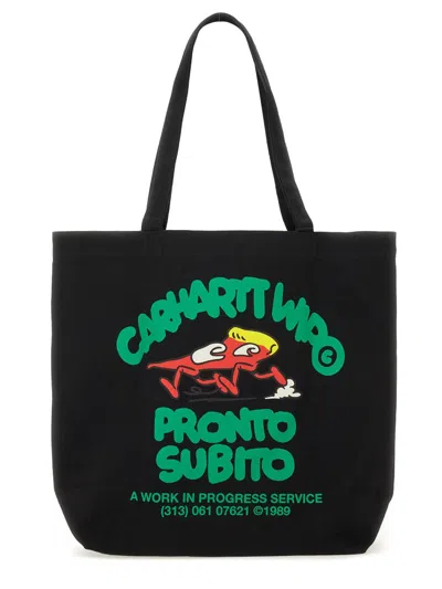 Carhartt Wip Graphic Canvas Tote Handbag In Black