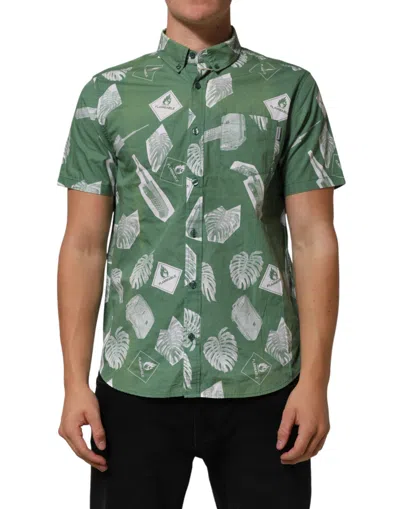 Carhartt Wip Green Printed Cotton Collared Short Sleeves Polo Men's Shirt