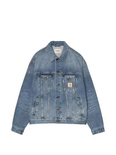 Carhartt Wip Helston Distressed Cotton Denim Jacket With Chest Pockets In Blue