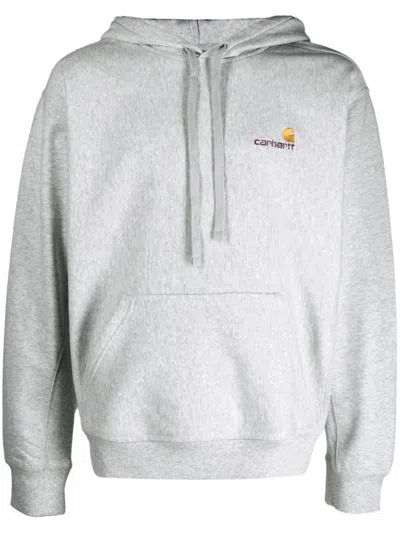 Carhartt Wip Hooded American Script Sweatshirt In Light Gray