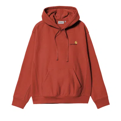 Pre-owned Carhartt Wip Hooded American Script Sweatshirt 'oxide Red' | Men's Size M