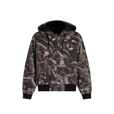 Carhartt Wip Hooded Camouflage Organic Cotton Jacket In Black