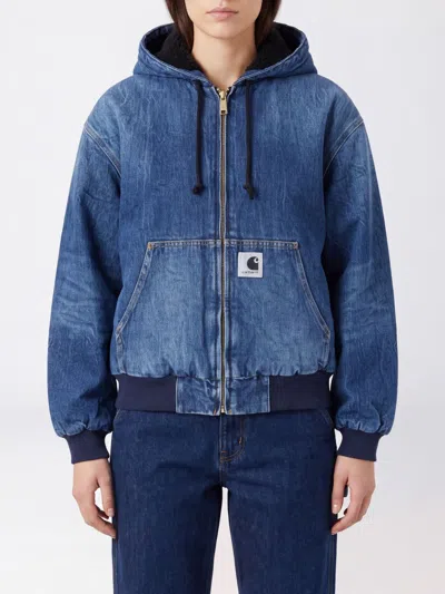 Carhartt Wip Hooded Cotton Denim Jacket In Blue
