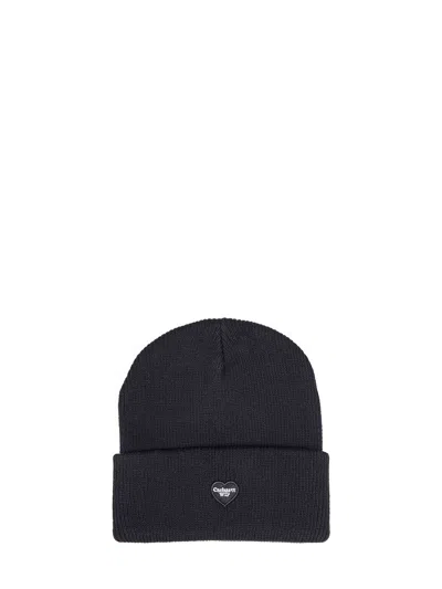 Carhartt Wip I037107-89xx Heart-patch Ribbed Cotton Beanie In Blue