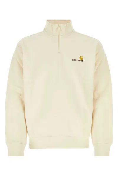 Carhartt Wip Ivory Cotton Blend Half Zip American Script Sweat In Neutral