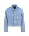 Carhartt Wip Womens Stamp Print Blue Graphic Regular Fit Cotton-denim Jacket In Blue