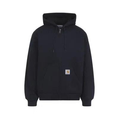 Carhartt Hooded Jacket With Pockets And Ribbed Finish In Blue