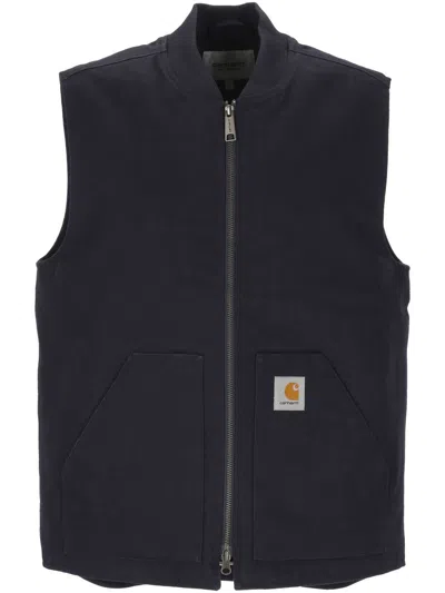 Carhartt Classic Logo Patch Zip-up Vest In Black