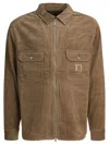 Carhartt Corduroy Zip-up Shirt With Classic Pointed Collar In Brown