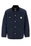 Carhartt Collared Canvas Chore Coat With Long Sleeves In Blue