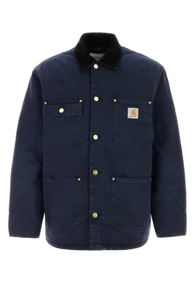 Carhartt Collared Canvas Chore Coat With Long Sleeves In Blue
