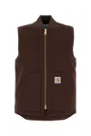 Carhartt Stylish Vest With Ribbed Collar And Front Pockets In Brown
