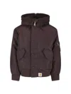 Carhartt Medium-weight Nylon Bomber Jacket With Detachable Fleece Flap In Brown