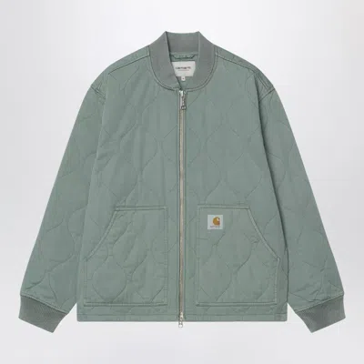 Carhartt Quilted Jacket Front Pockets Ribbed Cuffs Hem In Green