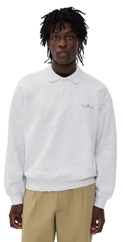 Carhartt Wip Ash Heather Grey Cotton Label Polo Sweater In Gray