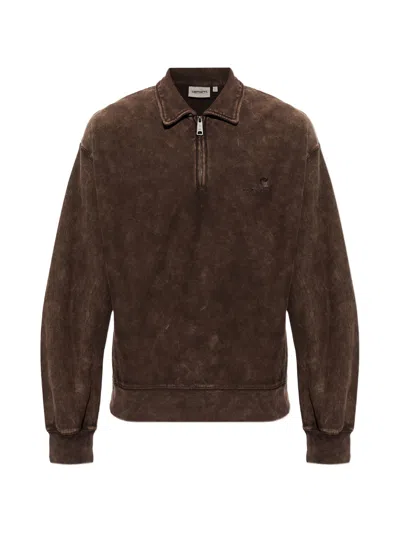 Carhartt Wip Lambert Mini Half-zip Long-sleeve Polo Shirt In Brown
