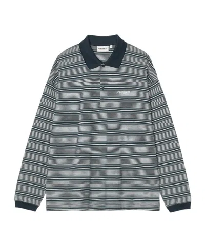 Carhartt Wip Largo Striped Polo Shirt In Gray
