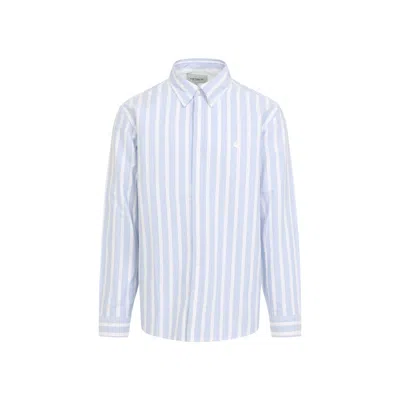 Carhartt Wip Light Blue And White Deven Cotton Shirt In Black
