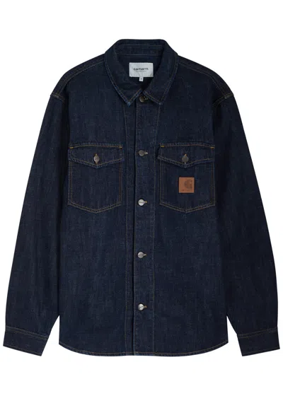Carhartt Wip Lincoln Logo Denim Overshirt In Mid Blu