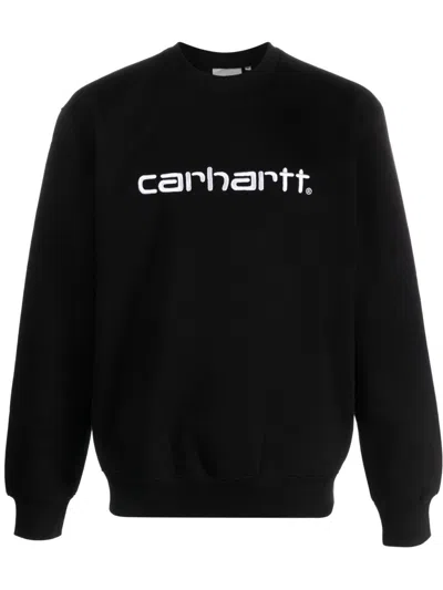 Carhartt Wip Logo Cotton Crewneck Sweatshirt In Black