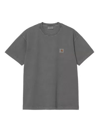 Carhartt Cotton T-shirt With Logo And Short Sleeves In Gray