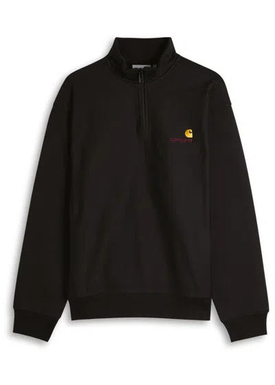 Carhartt Wip Logo-embroidered Cotton-blend Half-zip Sweatshirt In Black