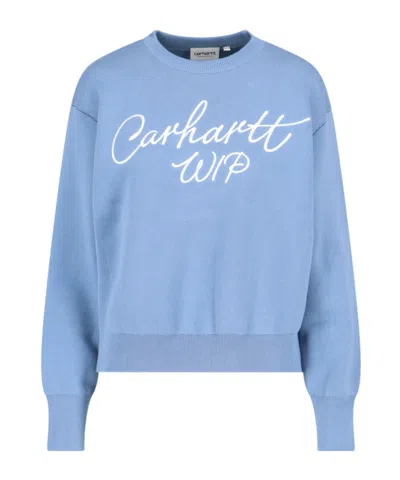 Carhartt Wip Logo Embroidered Crewneck Jumper In Blue