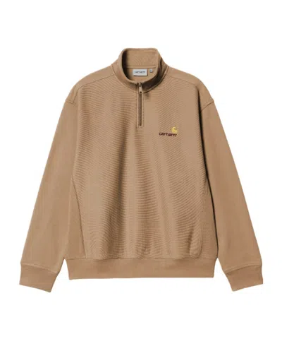 Carhartt Wip Logo Embroidered Half-zipped Sweatshirt In Brown