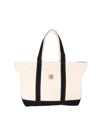 Carhartt Wip Logo Patch Beach Tote Handbag In Cotton Canvas In Red