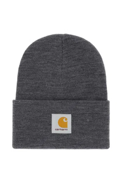 Carhartt Wip Logo Patch Knitted Beanie In Grey