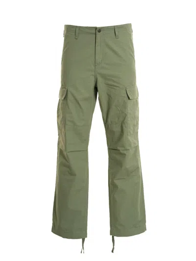 Carhartt Wip Logo Patch Straight Leg Pants In Green