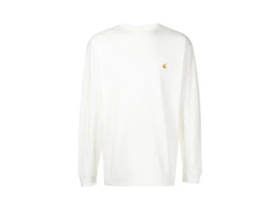Pre-owned Carhartt Wip Long Sleeve Chase T-shirt In White/gold