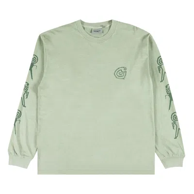 Pre-owned Carhartt Wip Long-sleeve Terrestrial T-shirt 'pale Olive/dollar Green' | Men's Size Xl