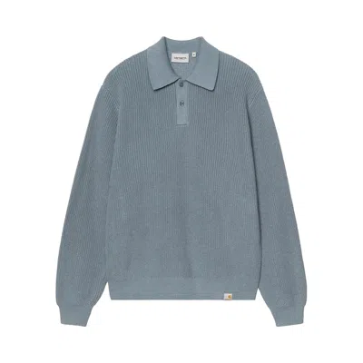 Pre-owned Carhartt Wip Long-sleeve Miles Polo 'shady Blue' | Men's Size S