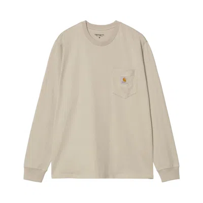 Pre-owned Carhartt Wip Long-sleeve Pocket Tee 'puddle' | Tan | Men's Size L In Brown