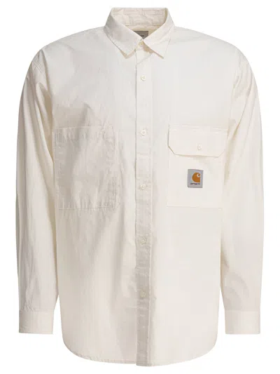 Carhartt White Poplin L/s Irwin Shirt In Neutral