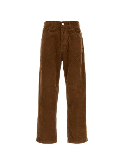 Carhartt Wip Main Cotton Trousers In Brown