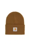 Carhartt Beanie Hat With Logo Patch In Brown