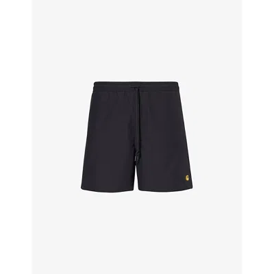 Carhartt Chase Brand-patch Swim Shorts In Black / Gold
