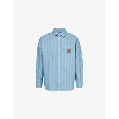 Carhartt Wip Mens Blue Logo-patch Curved-hem Denim Shirt