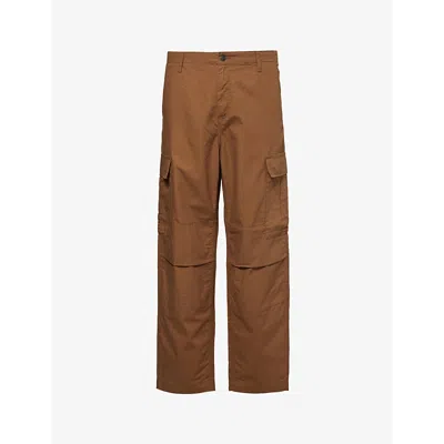 Carhartt Brand-appliqué Straight-leg Cotton Cargo Trousers In Lumber