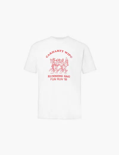 Carhartt Fun Run Brand-print Regular-fit Organic-cotton T-shirt In White
