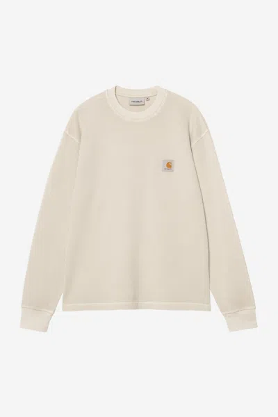 Carhartt Wip Long Sleeve Sweatshirt In Cotton With Ribbed Trims.crewnecklong Sleeveschest Logo Patch In Neutral